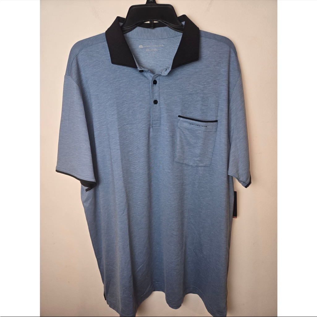 Travis Mathew Featherweight Pocket Polo Shirt Mens Xxl Blue Golf Casual